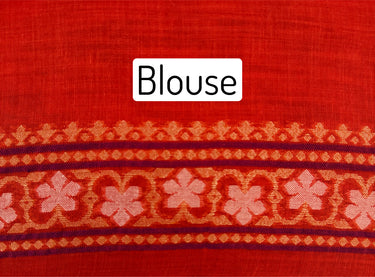 Banarasi Pure Cotton Saree | Red | Gold Zari | Handwoven | Ships from California